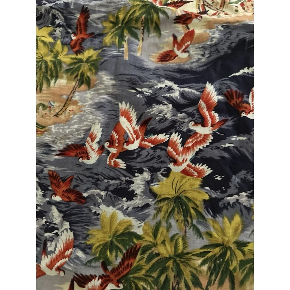 vintage hawaiin pillow case palms birds tropical print people coast ocean pri